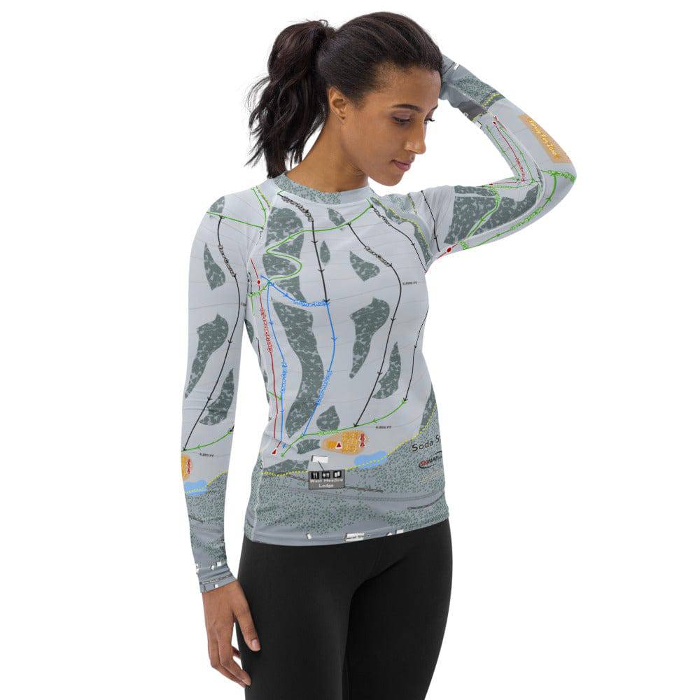 Soda Springs, California Ski Trail Map Women's Base Layer Top - Powderaddicts