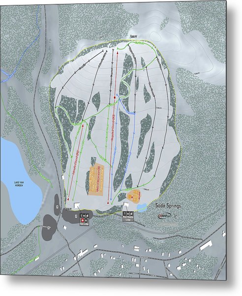 Soda Springs Ski Trail Map - Metal Print - Powderaddicts