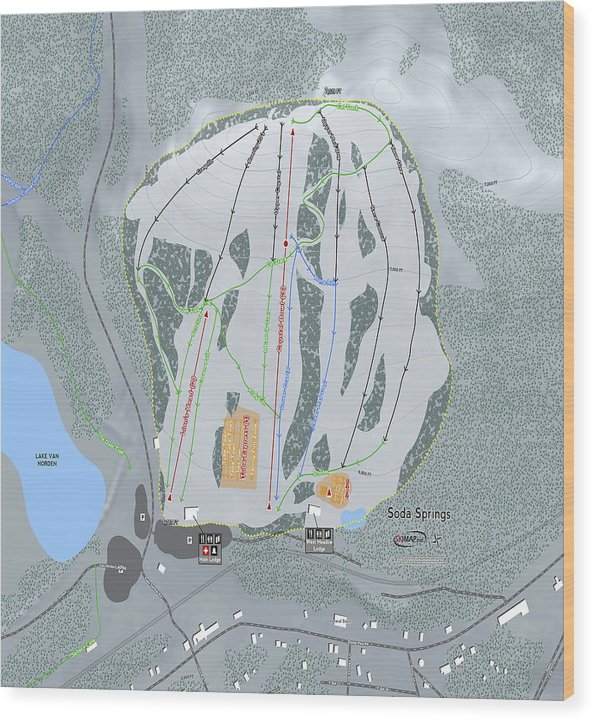 Soda Springs Ski Trail Map - Wood Print - Powderaddicts