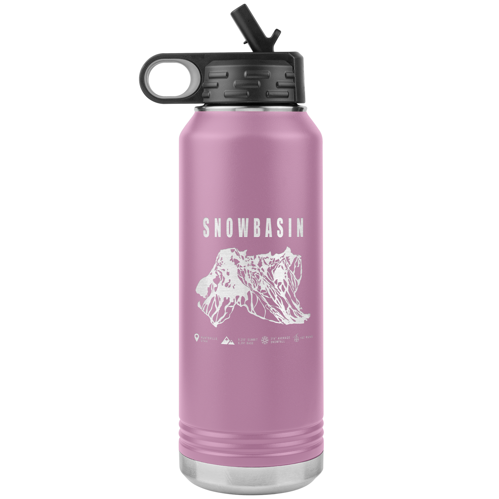 Snowbasin, Utah Ski Trail Map - 32oz Insulated Water Bottle - Powderaddicts