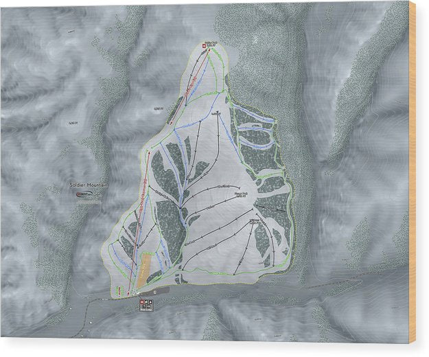 Soldier Mountain Ski Trail Map - Wood Print - Powderaddicts