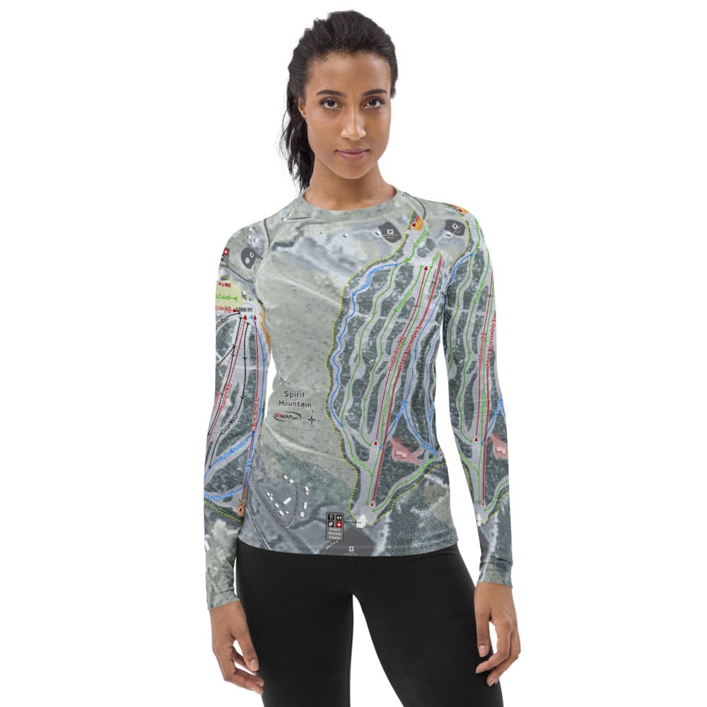 Spirit Mountain, Minnesota Ski Trail Map Women's Base Layer Top - Powderaddicts