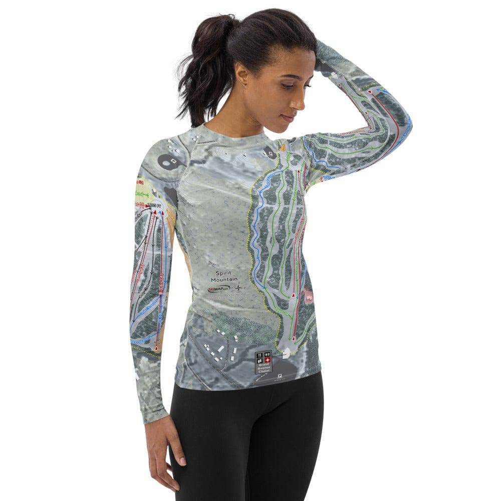 Spirit Mountain, Minnesota Ski Trail Map Women's Base Layer Top - Powderaddicts