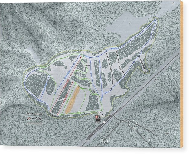 Spout Springs Ski Trail Map - Wood Print - Powderaddicts