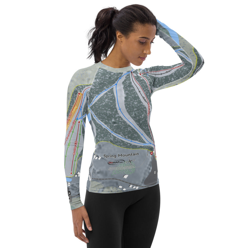Spring Mountain, Pennsylvania Ski Trail Map Women's Base Layer Top - Powderaddicts