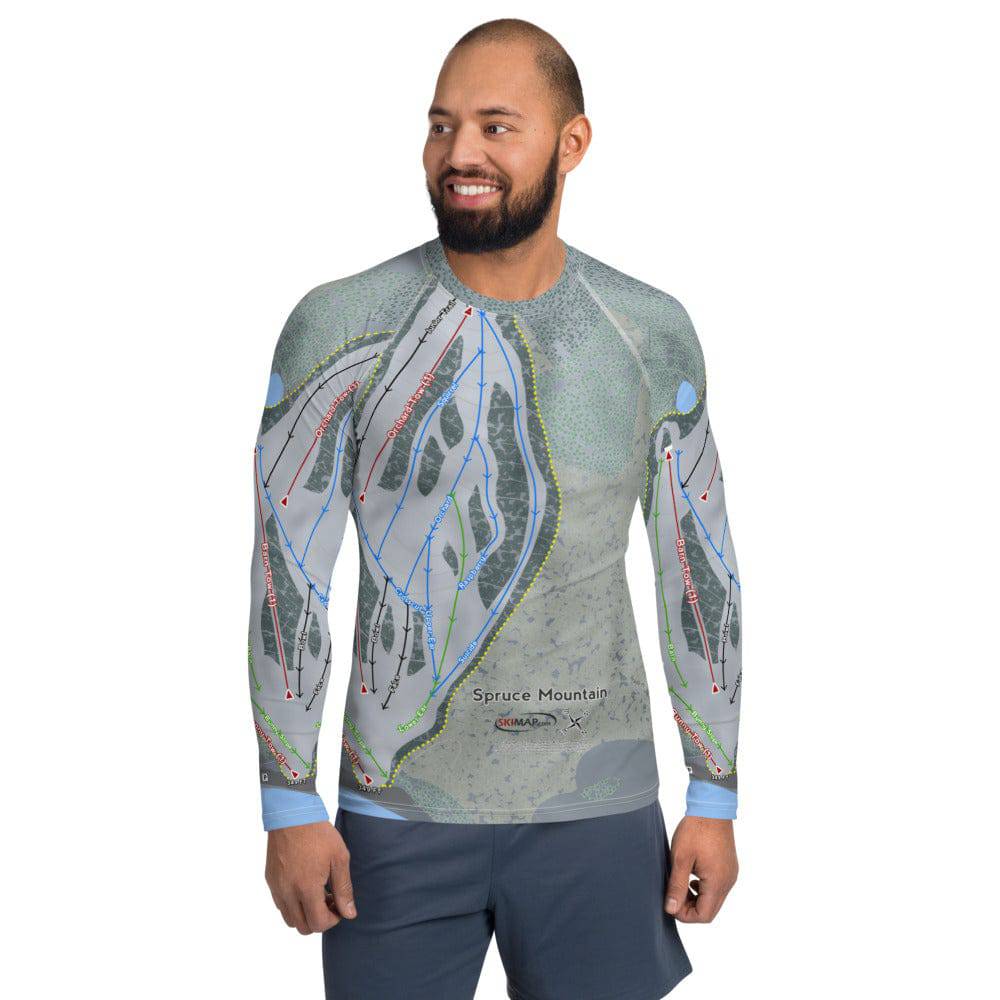 Spruce Mountain, Maine Ski Trail Map Men's Base Layer Top - Powderaddicts