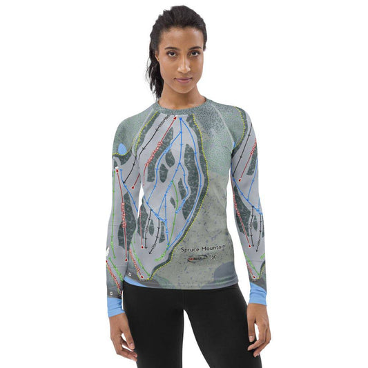 Spruce Mountain, Maine Ski Trail Map Women's Base Layer Top - Powderaddicts