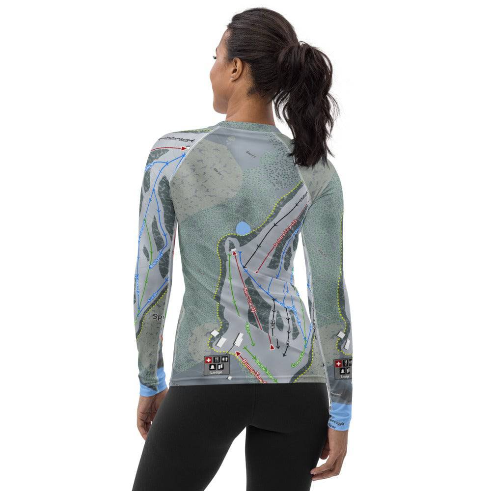 Spruce Mountain, Maine Ski Trail Map Women&#39;s Base Layer Top - Powderaddicts