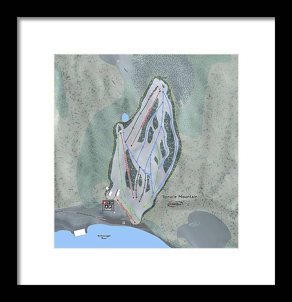 Spruce Mountain Ski Trail Map - Framed Print - Powderaddicts