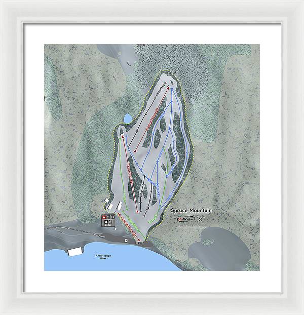 Spruce Mountain Ski Trail Map - Framed Print - Powderaddicts