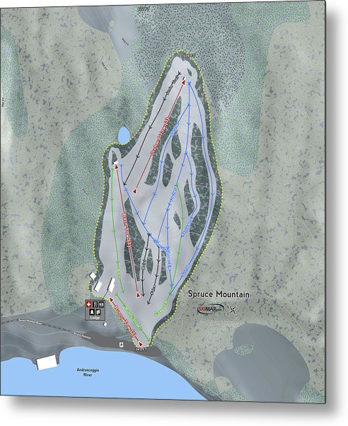 Spruce Mountain Ski Trail Map - Metal Print - Powderaddicts