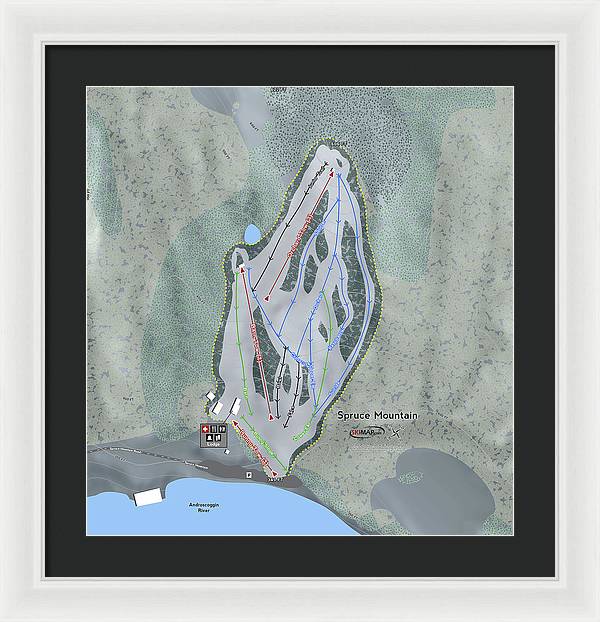 Spruce Mountain Ski Trail Map - Framed Print - Powderaddicts