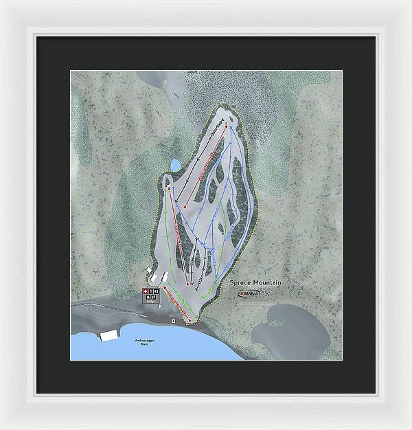 Spruce Mountain Ski Trail Map - Framed Print - Powderaddicts