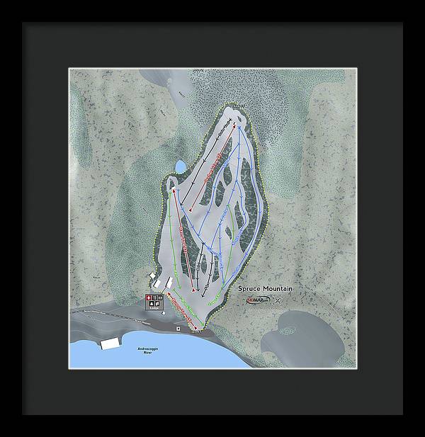 Spruce Mountain Ski Trail Map - Framed Print - Powderaddicts