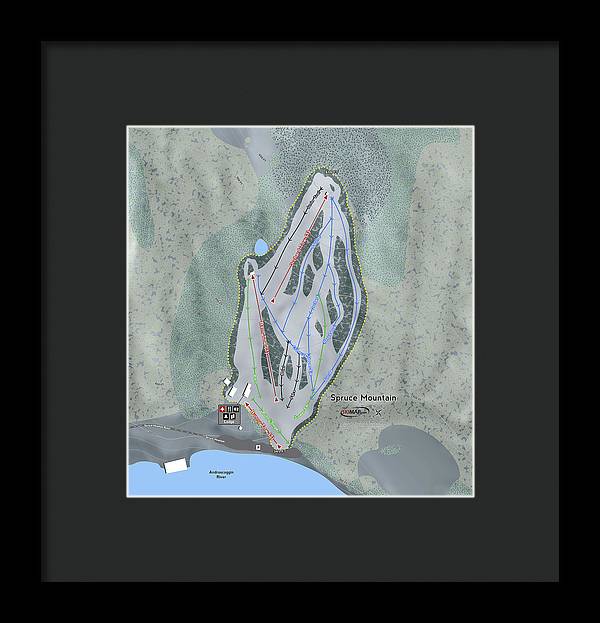 Spruce Mountain Ski Trail Map - Framed Print - Powderaddicts