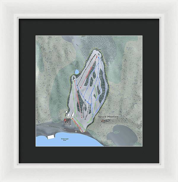 Spruce Mountain Ski Trail Map - Framed Print - Powderaddicts