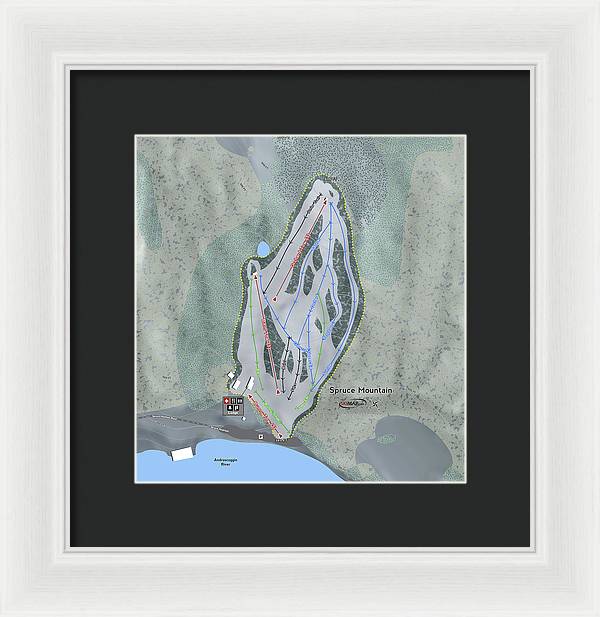 Spruce Mountain Ski Trail Map - Framed Print - Powderaddicts