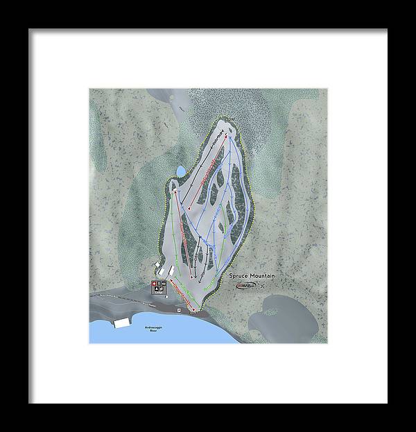 Spruce Mountain Ski Trail Map - Framed Print - Powderaddicts