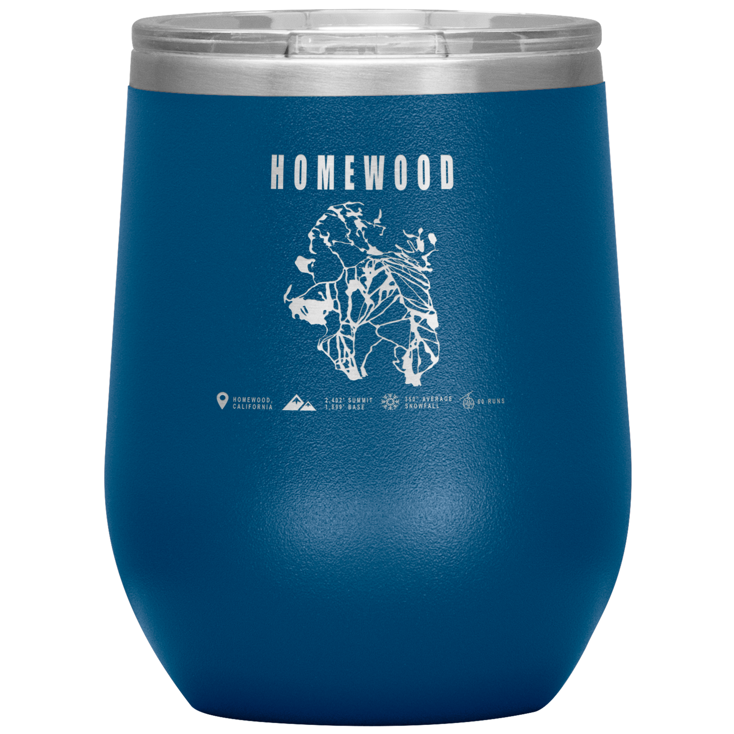 Homewood, California Ski Trail Map Wine 12oz Tumbler - Powderaddicts