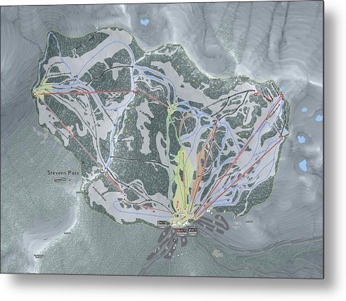 Stevens Pass Ski Trail Map - Metal Print - Powderaddicts