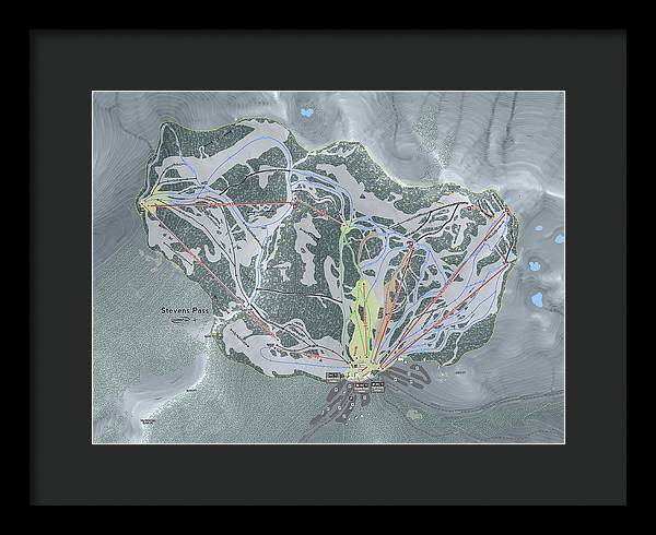 Stevens Pass Ski Trail Map - Framed Print - Powderaddicts