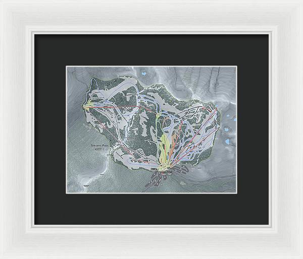 Stevens Pass Ski Trail Map - Framed Print - Powderaddicts