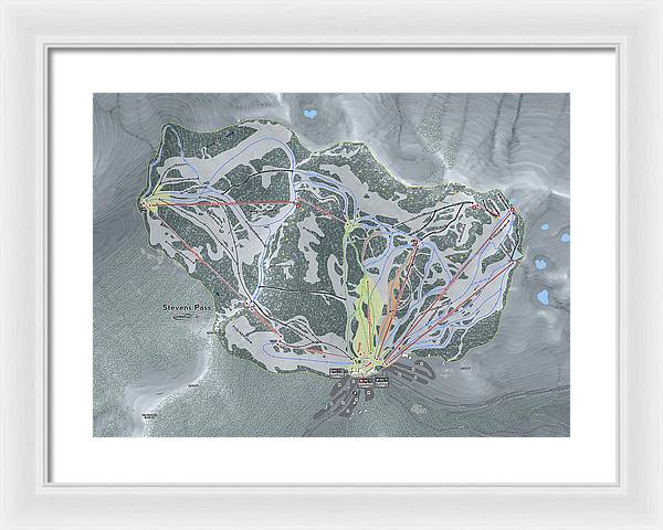 Stevens Pass Ski Trail Map - Framed Print - Powderaddicts