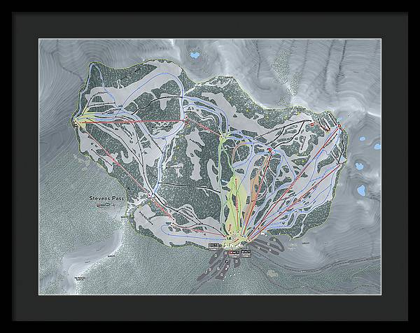 Stevens Pass Ski Trail Map - Framed Print - Powderaddicts