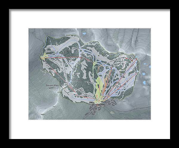 Stevens Pass Ski Trail Map - Framed Print - Powderaddicts