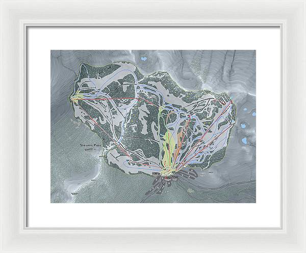 Stevens Pass Ski Trail Map - Framed Print - Powderaddicts