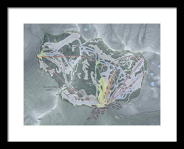 Stevens Pass Ski Trail Map - Framed Print - Powderaddicts