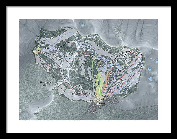 Stevens Pass Ski Trail Map - Framed Print - Powderaddicts