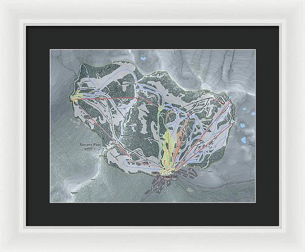 Stevens Pass Ski Trail Map - Framed Print - Powderaddicts