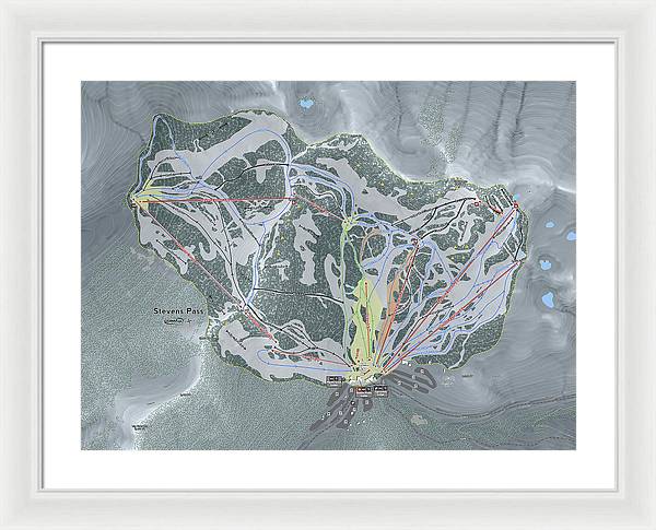 Stevens Pass Ski Trail Map - Framed Print - Powderaddicts