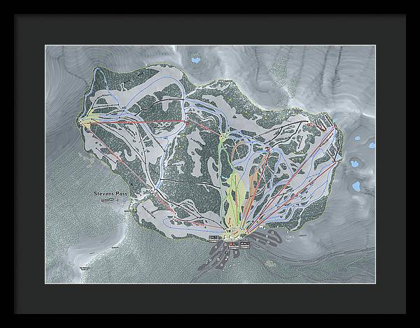 Stevens Pass Ski Trail Map - Framed Print - Powderaddicts