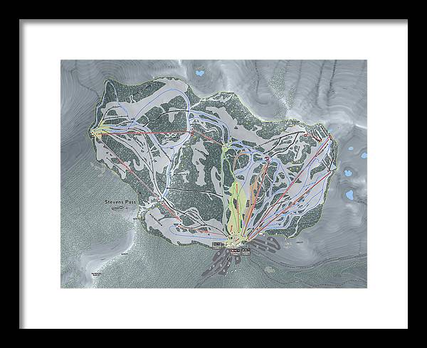 Stevens Pass Ski Trail Map - Framed Print - Powderaddicts