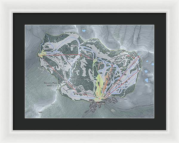 Stevens Pass Ski Trail Map - Framed Print - Powderaddicts