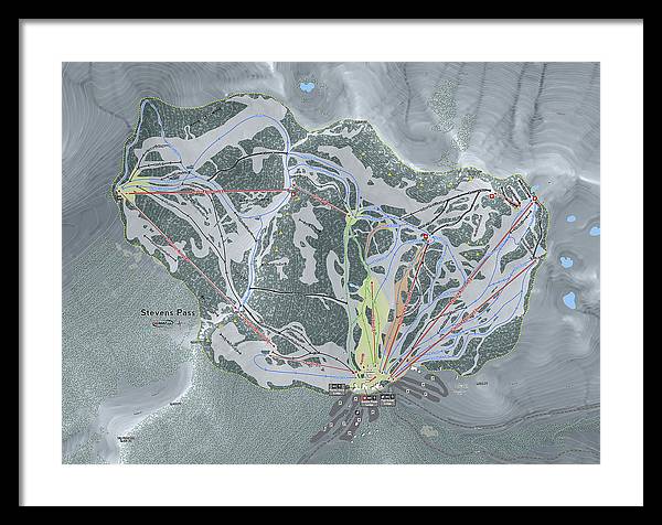 Stevens Pass Ski Trail Map - Framed Print - Powderaddicts