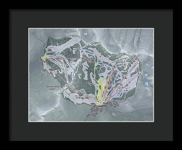 Stevens Pass Ski Trail Map - Framed Print - Powderaddicts