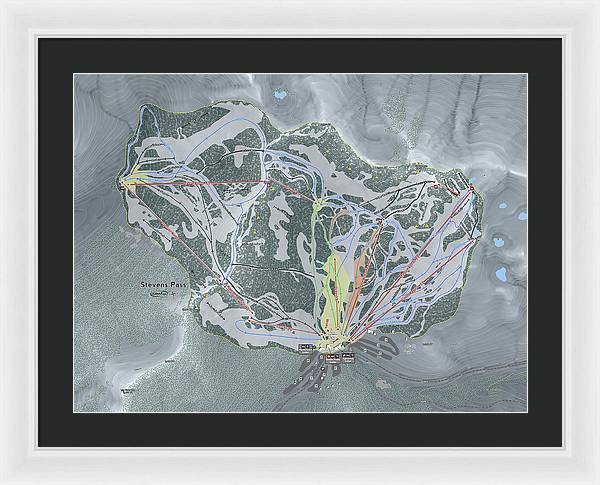 Stevens Pass Ski Trail Map - Framed Print - Powderaddicts