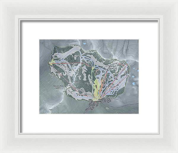 Stevens Pass Ski Trail Map - Framed Print - Powderaddicts