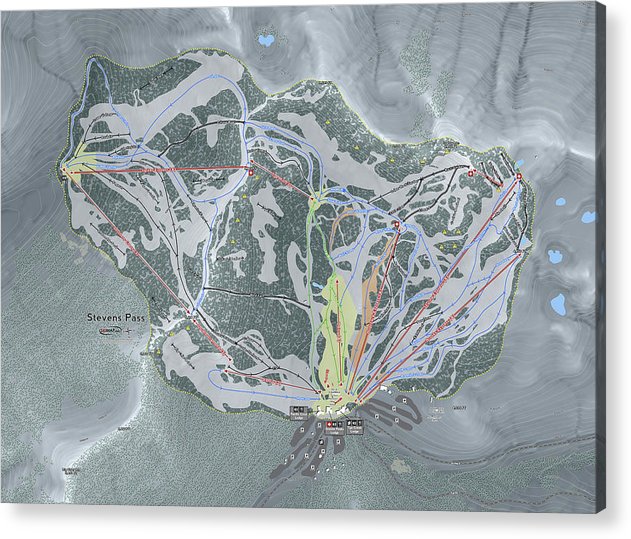 Stevens Pass Ski Trail Map - Acrylic Print - Powderaddicts