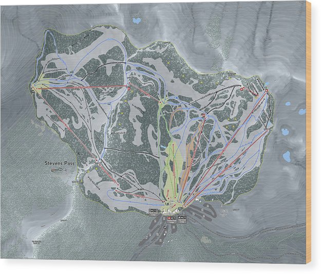 Stevens Pass Ski Trail Map - Wood Print - Powderaddicts
