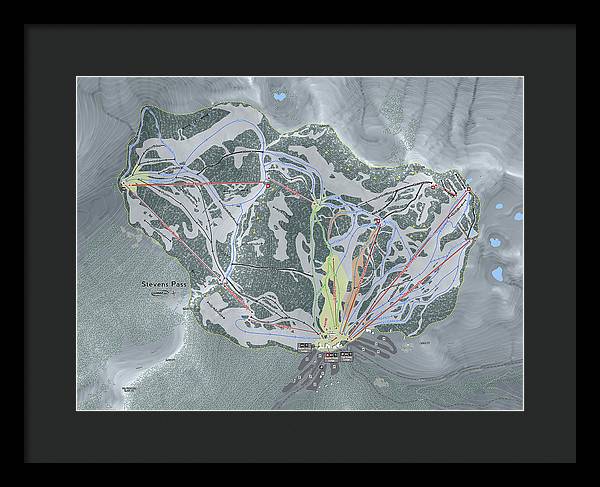 Stevens Pass Ski Trail Map - Framed Print - Powderaddicts