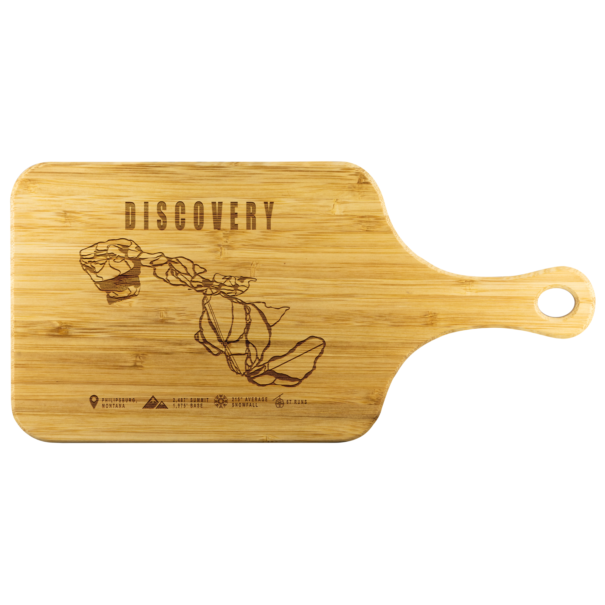 Discovery Montana Ski Trail Map Bamboo Cutting Board With Handle - Powderaddicts
