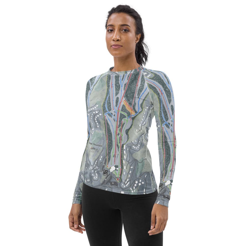 Sugar Mountain, North Carolina Ski Trail Map Women's Base Layer Top - Powderaddicts