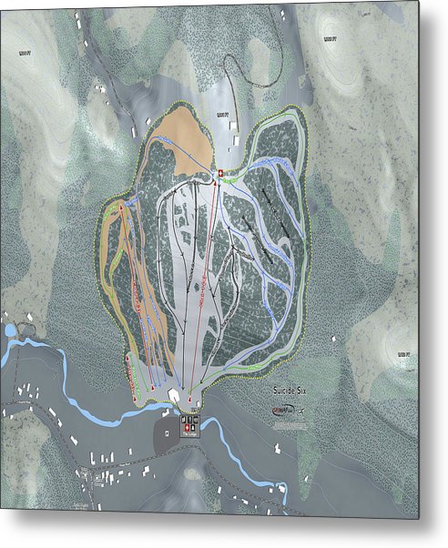 Suicide Six Ski Trail Map - Metal Print - Powderaddicts