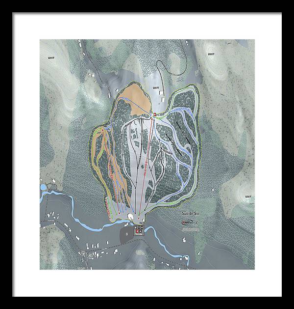 Suicide Six Ski Trail Map - Framed Print - Powderaddicts