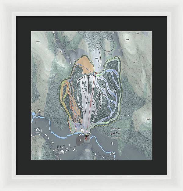 Suicide Six Ski Trail Map - Framed Print - Powderaddicts
