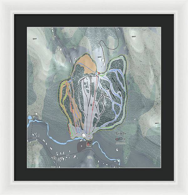 Suicide Six Ski Trail Map - Framed Print - Powderaddicts